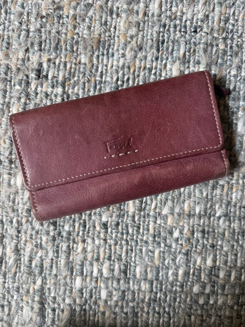 Fossil Eggplant Leather Trifold Wallet